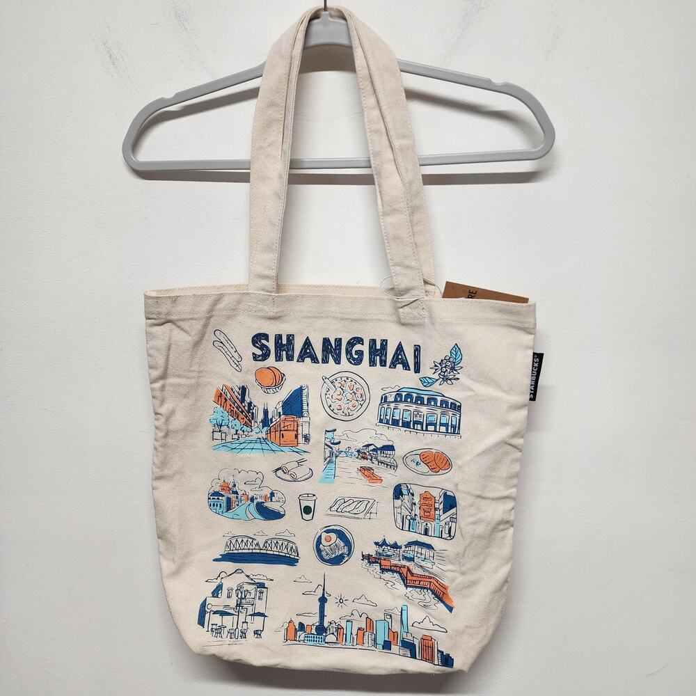 Starbucks Shanghai Tote Bag Been There Series Multicolor Canvas Double Handle